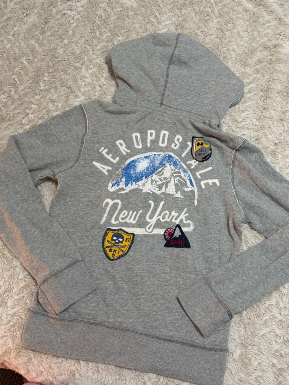 Vintage Men’s Aeropostale grey zip up hoodie with patches